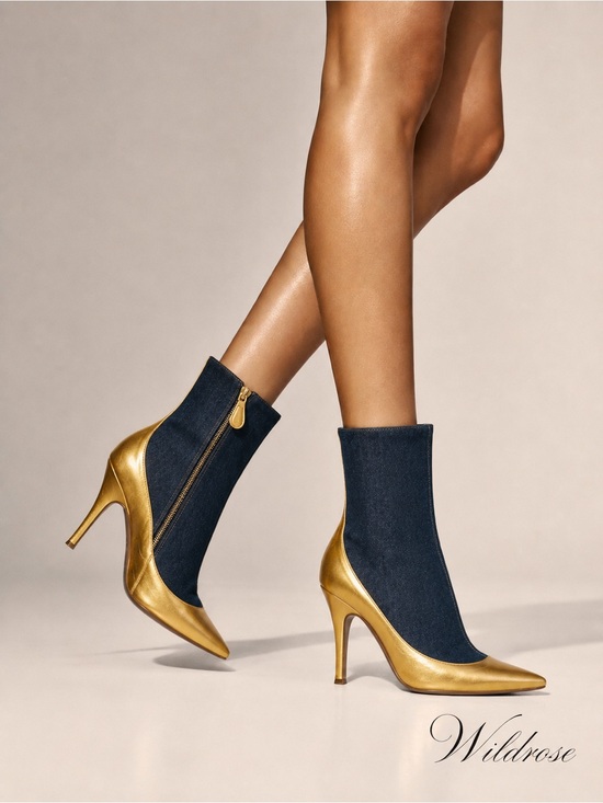D&G Shoes - D&G Gold Leather Point Blue Denim Ankle Boots 38 8